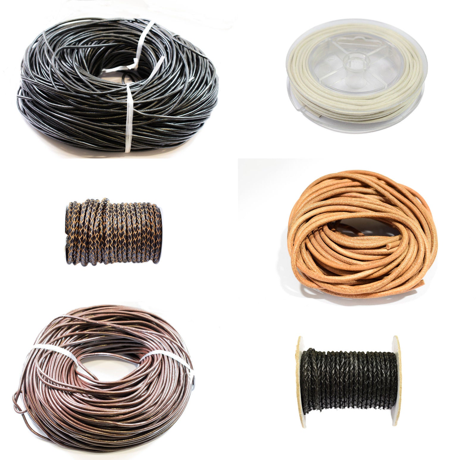 Naturlederbänder rund glatt - geflochten 10m Länge (Grundpreis 1,28 €-m)